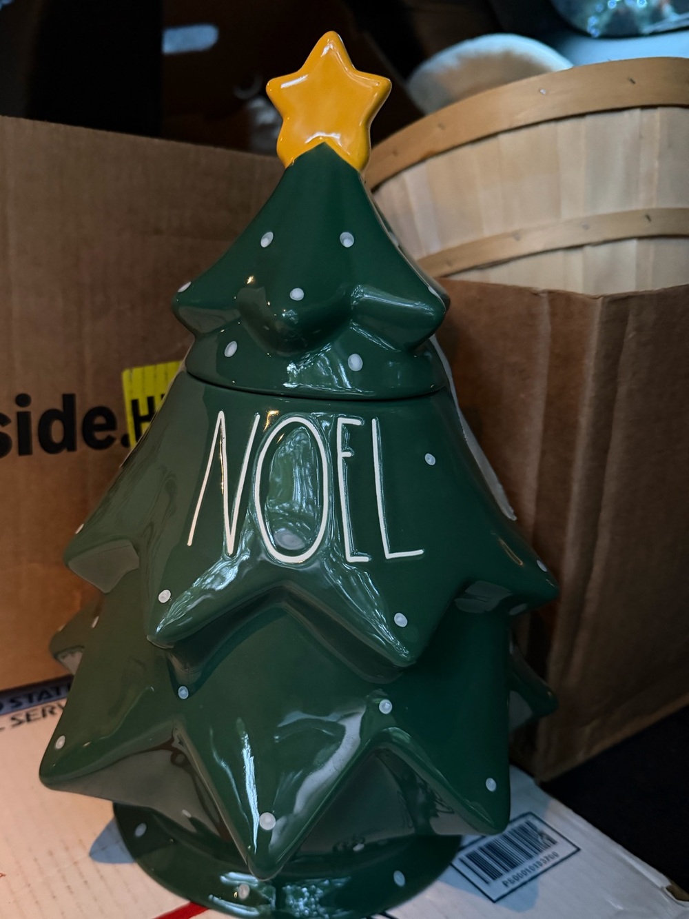 RAE DUNN Ceramic Christmas Tree Cookie Jar - Green-LARGE